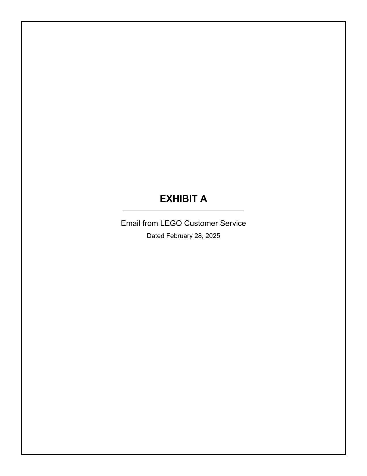 First page preview of Exhibit A - LEGO customer service email
