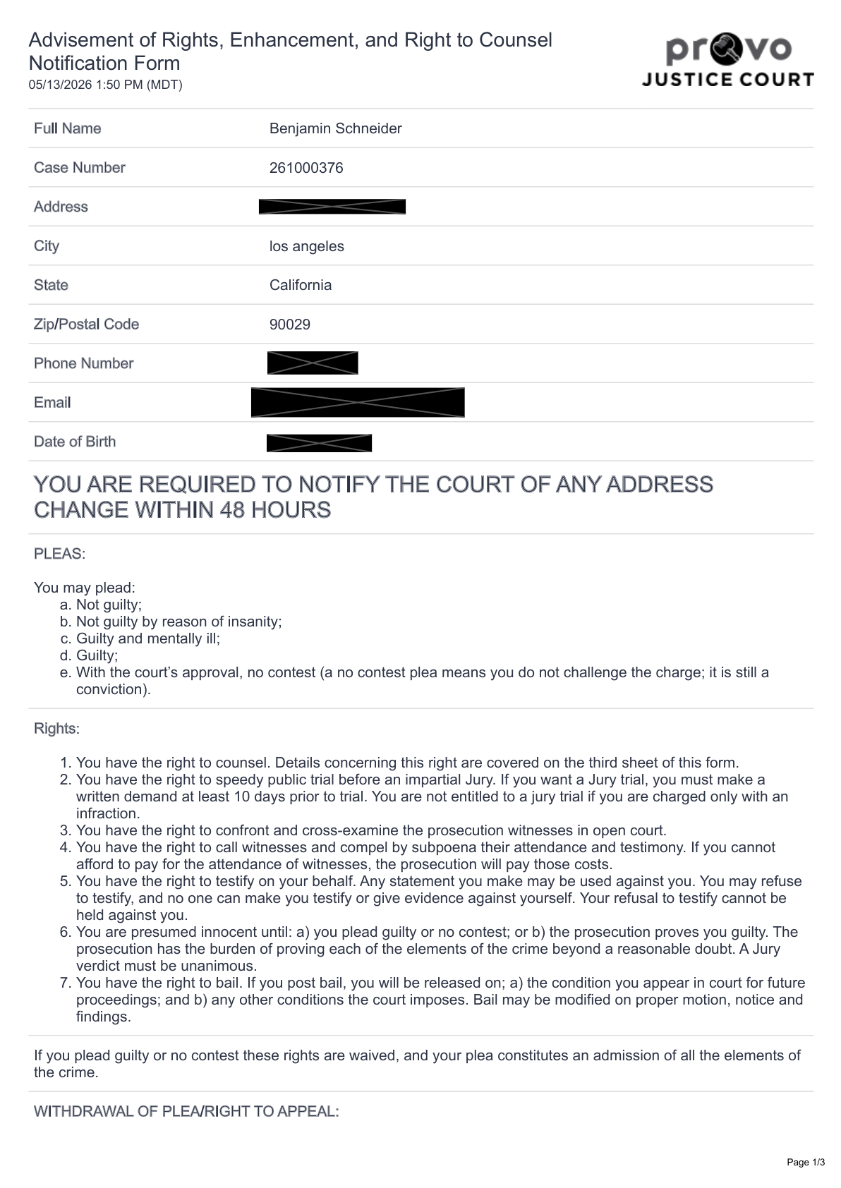 First page preview of Information and Indictment | Provo Misdemeanor Case 261000376 Reckless Ben
